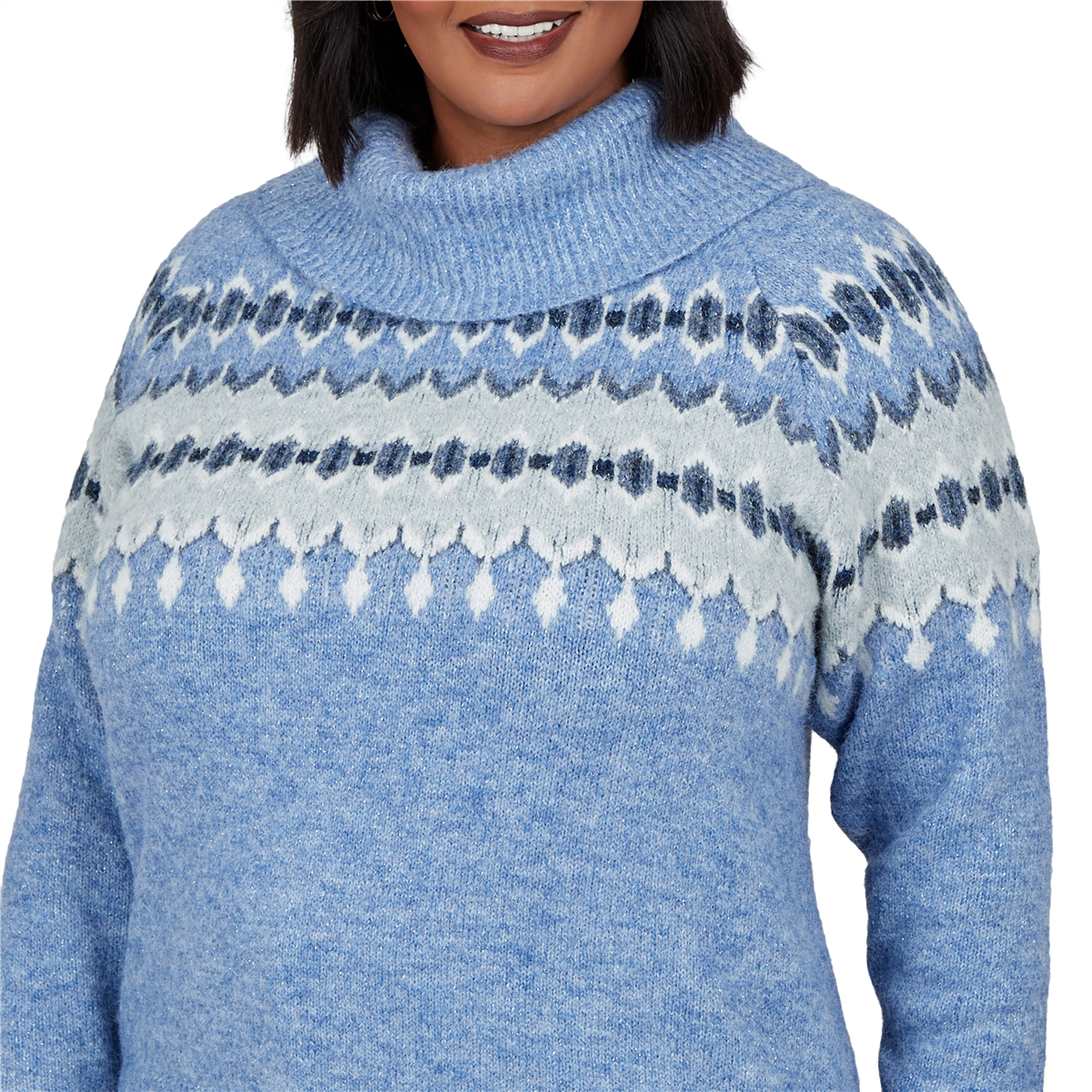Plus Size Skye’s the Limit Icy Blue Sparkle Fair Isle Sweater