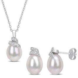 Gemstone Classics&#40;tm&#41; 0.04kt. Diamond & Pearl Earrings & Pendant Set