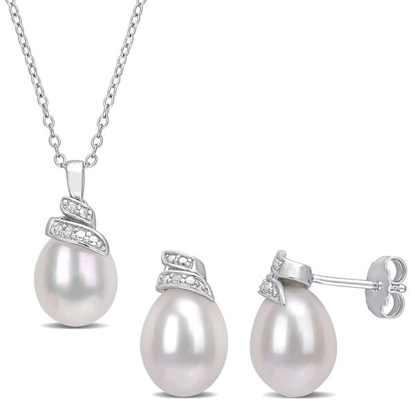 Gemstone Classics&#40;tm&#41; 0.04kt. Diamond & Pearl Earrings & Pendant Set - image 
