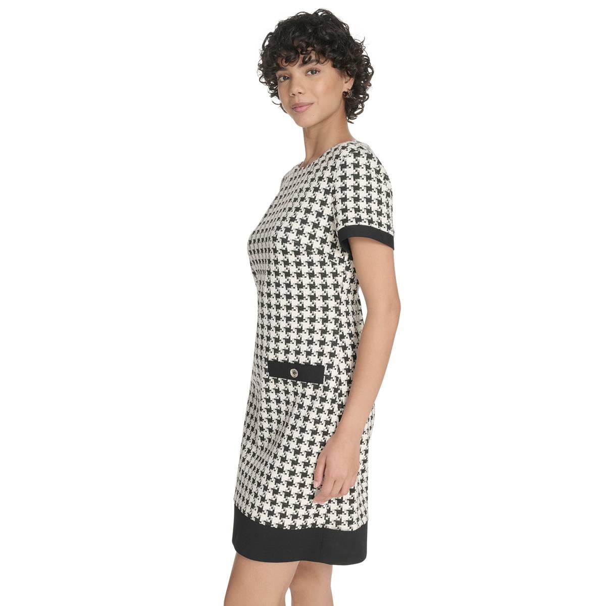 Womens Tommy Hilfiger Short Sleeve Houndstooth Knit Dress