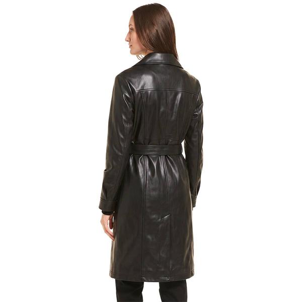 Womens Kensie Long Faux Leather Belted Trench Coat
