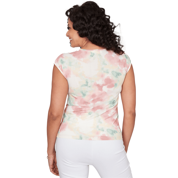 Womens Emaline Key Items Cap Sleeve Abstract Watercolor Blouse