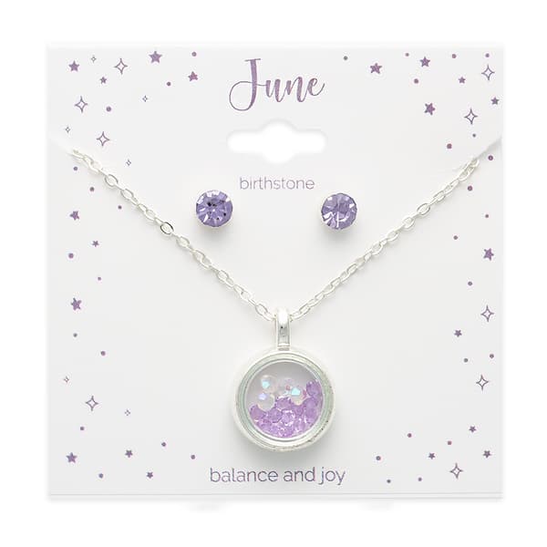 June Mini Birthstone Shaker Necklace & Earring Set