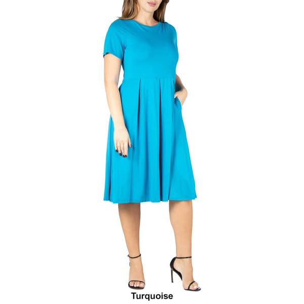 Plus Size 24/7 Comfort Apparel Solid  Fit & Flare Pleated Dress
