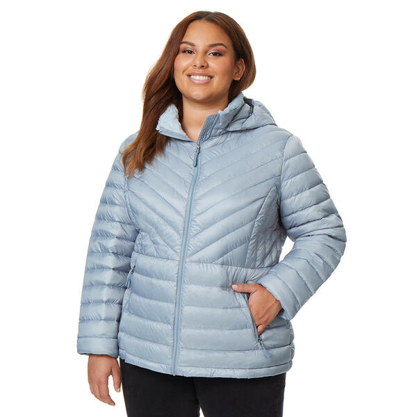Plus Size 32 Degrees Packable Jacket with Faux Fur Collar - image 