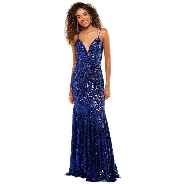 Juniors Emerald Sundae Sequin Strappy Empire Waist Dress - image 