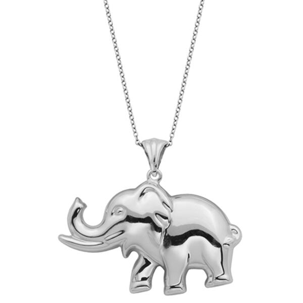 Sterling Silver Puff Elephant Pendant Necklace - image 