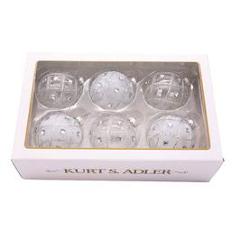 Kurt Adler 6pc. Jeweled Clear Feather White Ball Ornaments Set