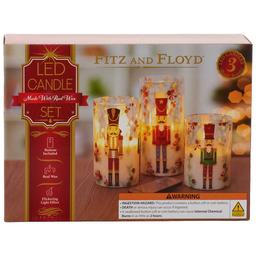 Fitz and Floyd Nutcracker LED Wax Filled Glass Candles - Set of 3