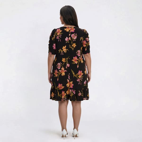 Plus Size MSK Puff Sleeve Floral Ruffle Hem Shift Dress