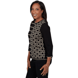 Womens Alfred Dunner Cityscape 3/4 Sleeve Geometric Sweater