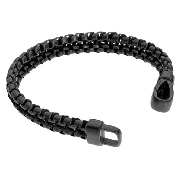 Mens Lynx Stainless Steel Double Row Black Ion-Plated Bracelet