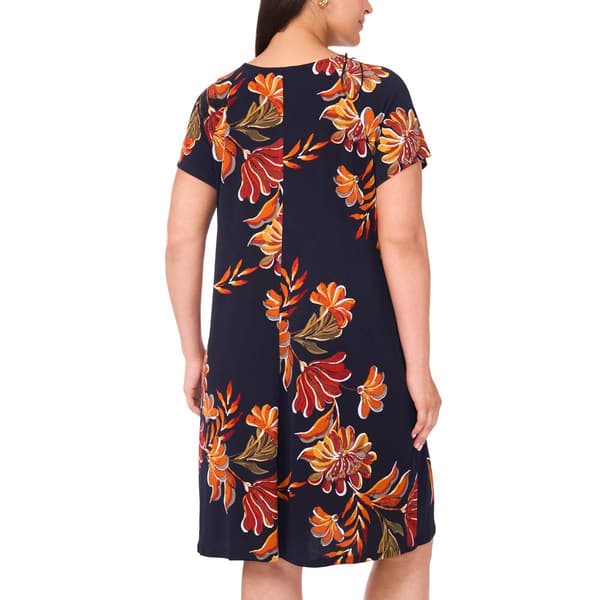 Plus Size MSK Short Sleeve Grommet Floral Shift Dress