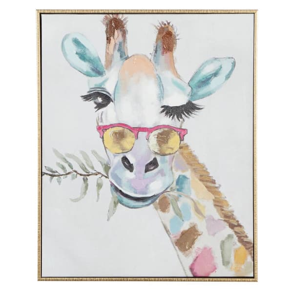 9th & Pike(R) Multi-Colored Eclectic Giraffe Canvas Wall Art