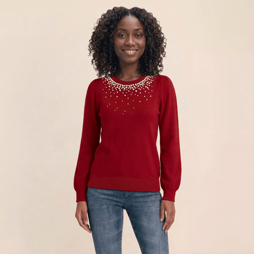 Womens Draper James Long Sleeve Pearl Yoke Sweater - image 