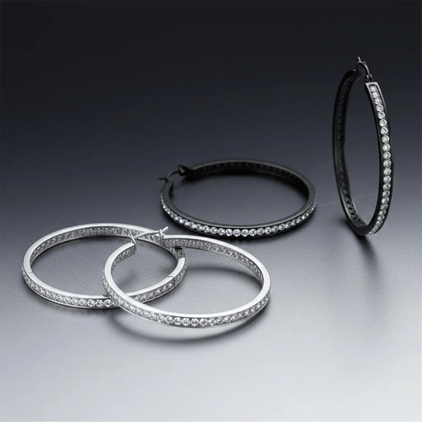 Saffron Silver & Black Inside Out 40mm Hoop Earrings Set - image 