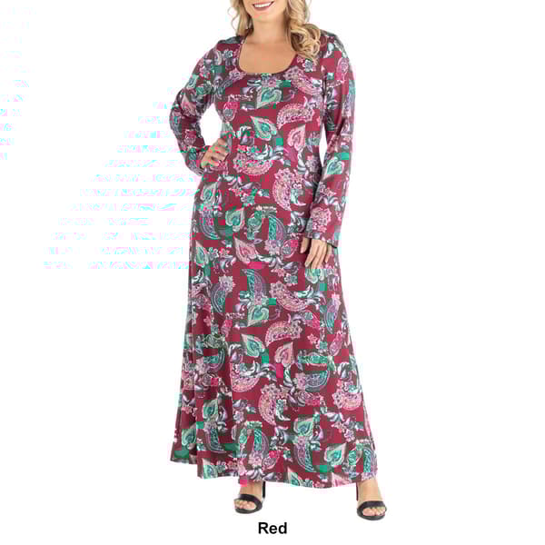 Plus Size 24/7 Comfort Apparel Paisley Long Sleeve Maxi Dress