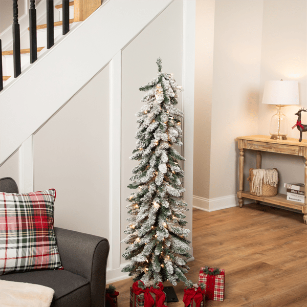 Northlight 5ft. Pre-Lit Pencil Flocked Alpine Christmas Tree