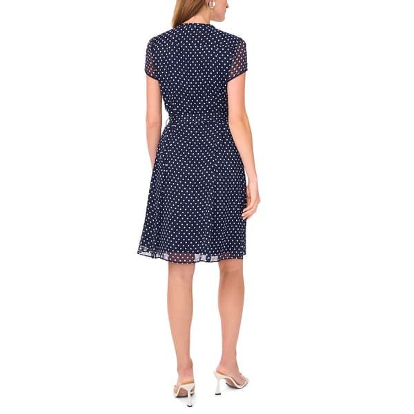 Womens MSK Short Sleeve Dot Chiffon Pintuck A-Line Dress