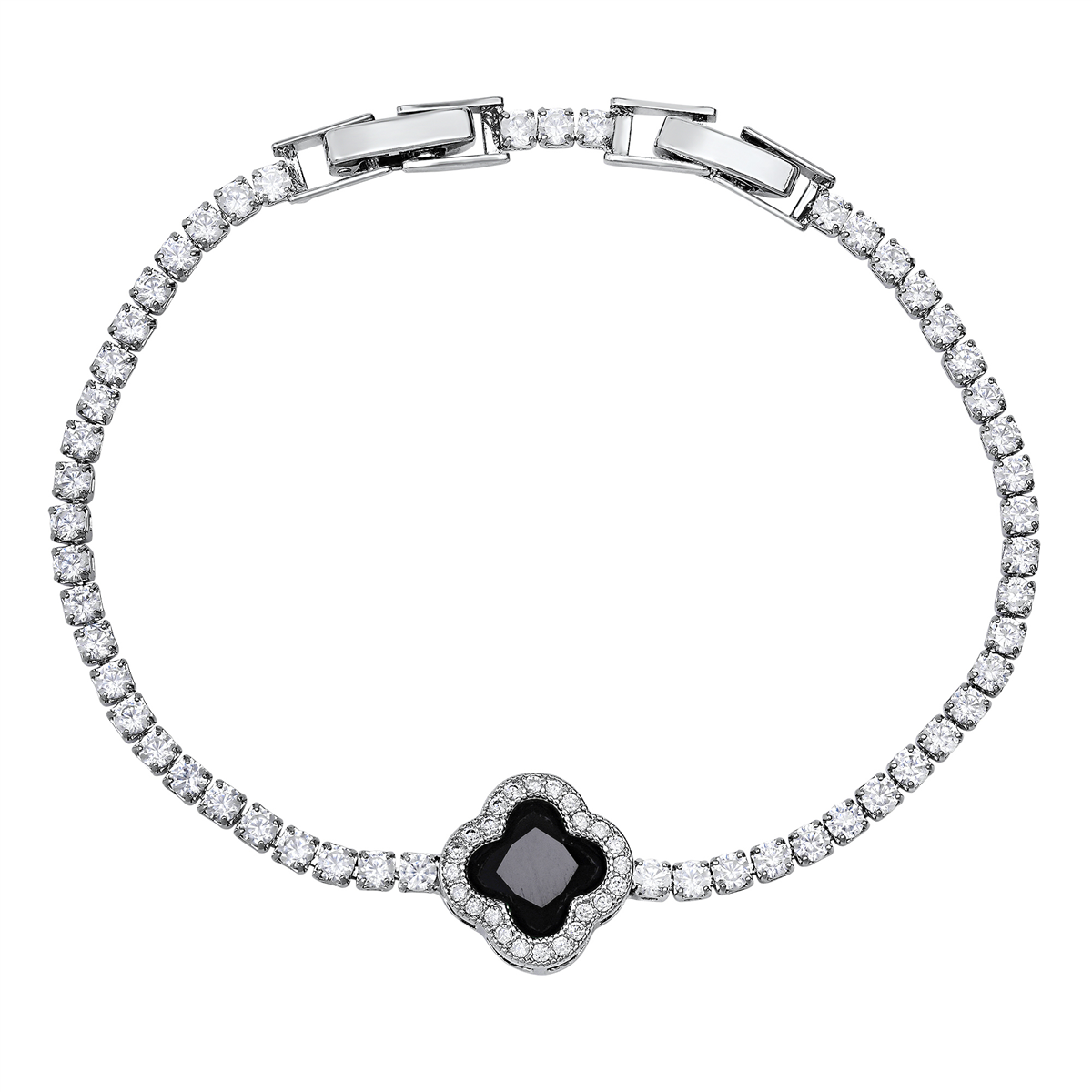 Saffron Black CZ Stone Square Charm Bracelet