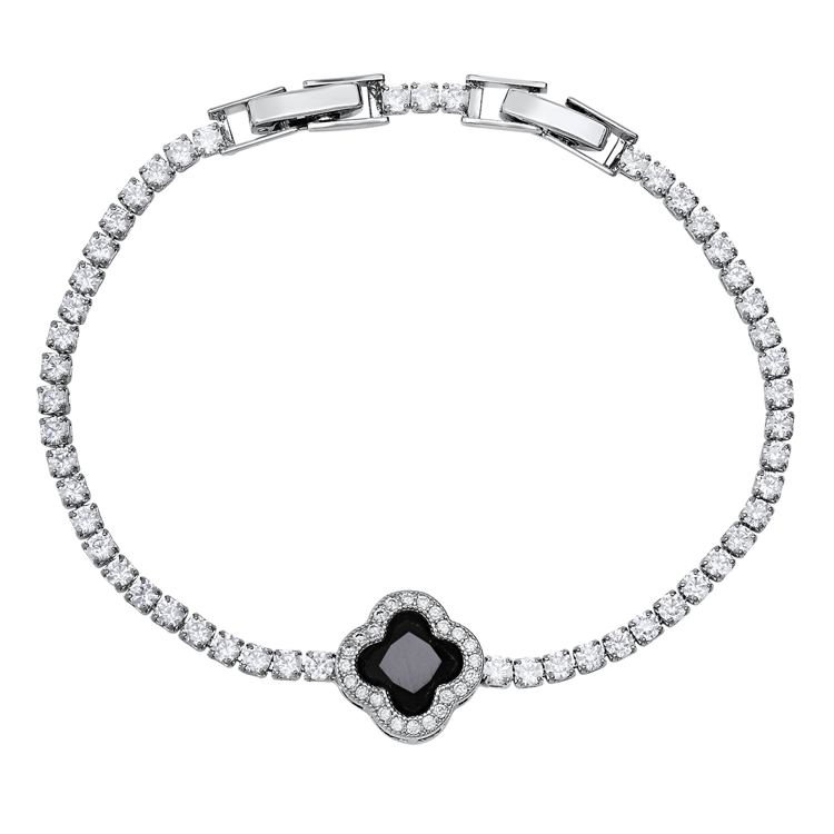 Saffron Black CZ Stone Square Charm Bracelet