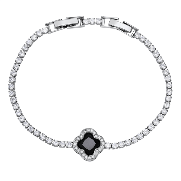 Saffron Black CZ Stone Square Charm Bracelet