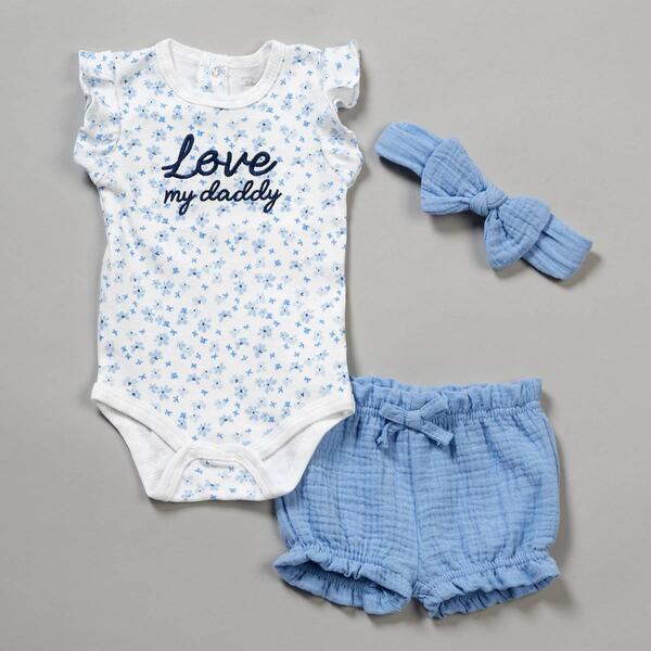 Baby Girl (NB-9M) Rene Rofe(R) 3pc. Love Daddy Floral Shorts Set - image 