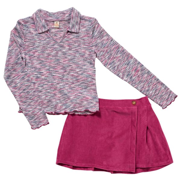 Girls &#40;7-16&#41; Sweet Butterfly 2pc. Space Dye Top & Cord Skort