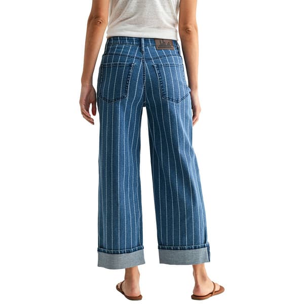 Womens CITY BLUES Striped 5-Pocket Straight Leg Cuffed Jeans