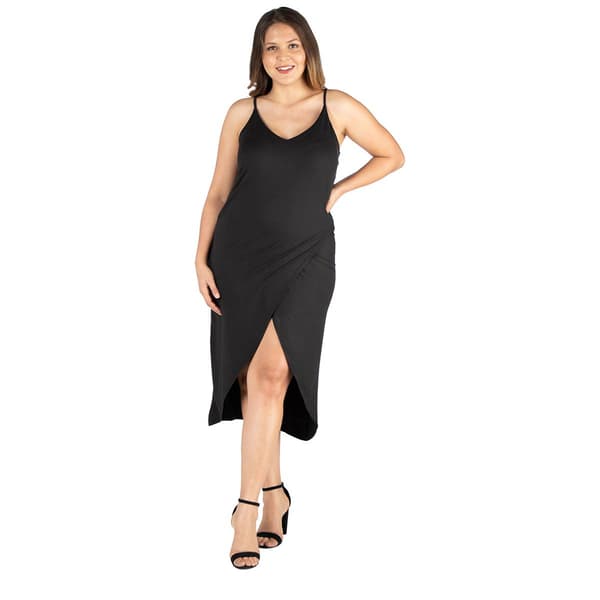 Plus Size 24/7 Comfort Apparel Spaghetti Strap Midi Wrap Dress - image 