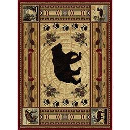 Tayse Nature Black Bear Lodge Arear Rug - Red