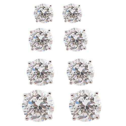 Plated 4pr. Round CZ Stud Earrings