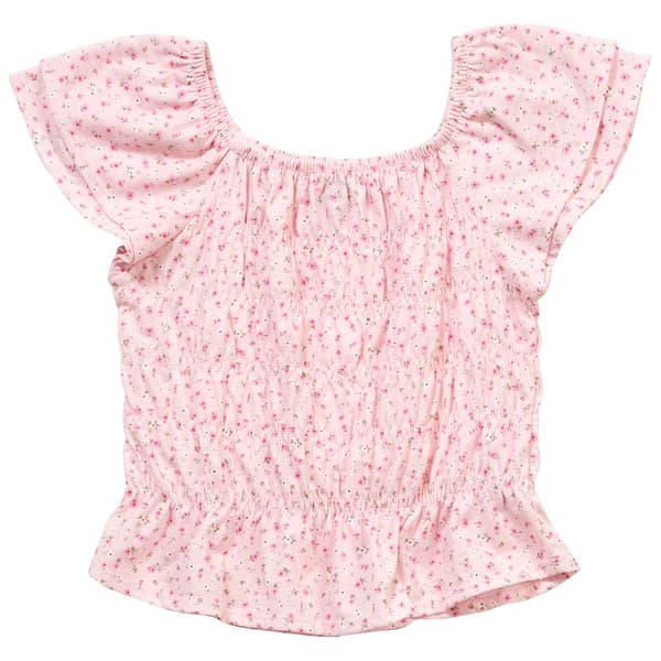 Girls (7-16) Star Ride(R) Ruffle Sleeve Smocked Ditsy Top - image 