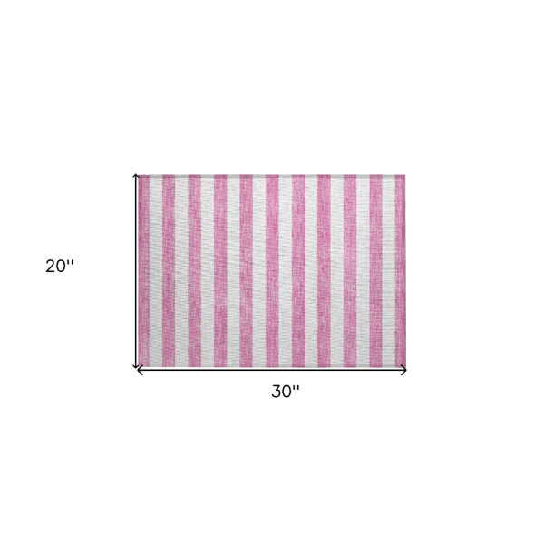 HomeRoots Pink & White Striped Non Skid Indoor Outdoor Accent Rug