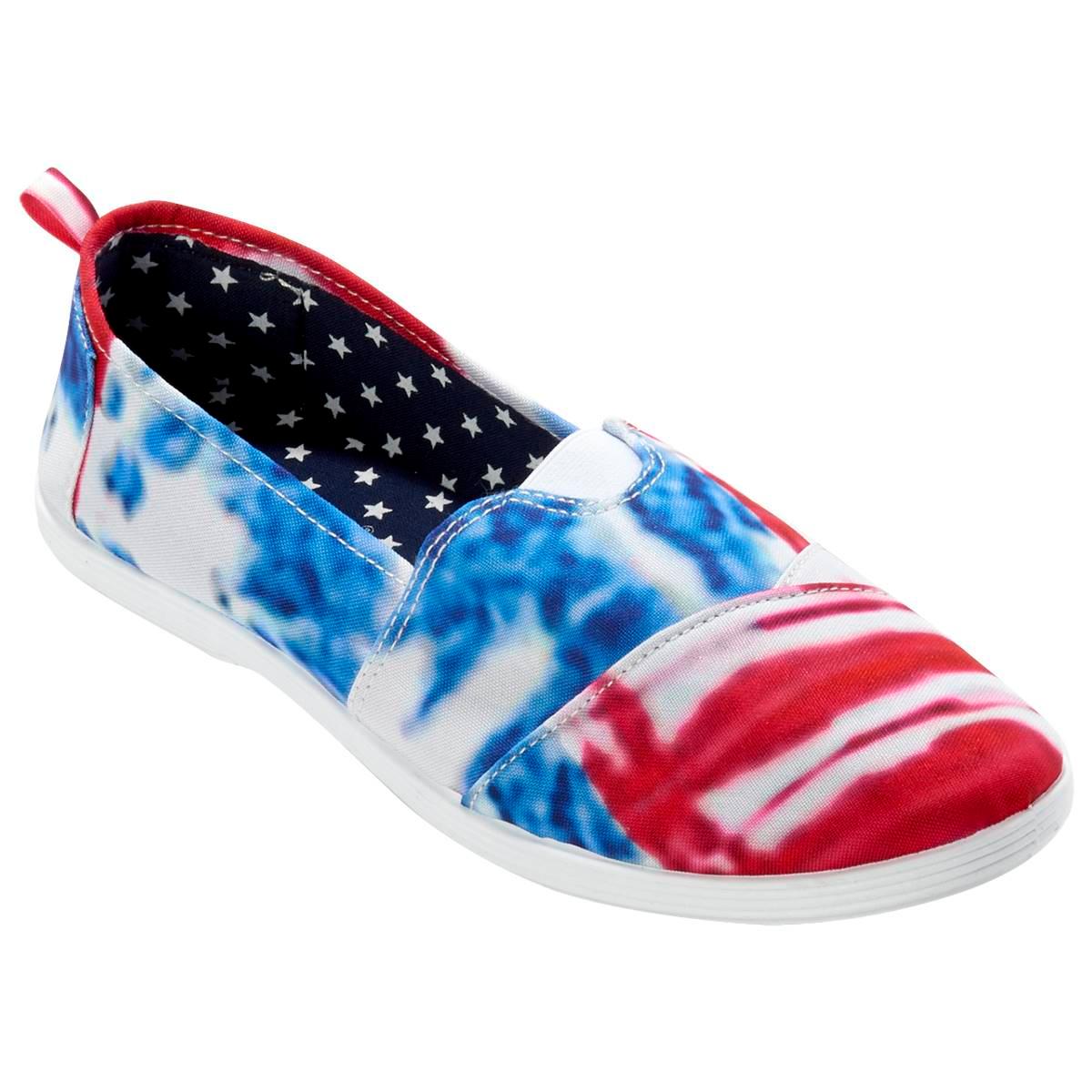 Womens Ashley Blue Americana Canvas Tie Dye Slip On Flats