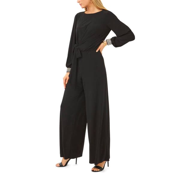 Womens MSK Long Sleeve Rhinstone Cuff Tie Waist Jumpsuit