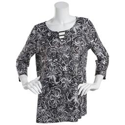 Womens Emily Daniels 3/4 Sleeve Foil Print Bar Neck Knit Top