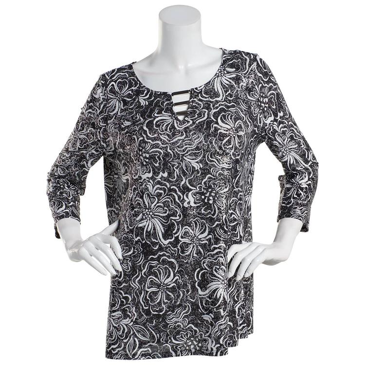 Womens Emily Daniels 3/4 Sleeve Foil Print Bar Neck Knit Top