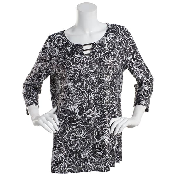 Womens Emily Daniels 3/4 Sleeve Foil Print Bar Neck Knit Top - image 