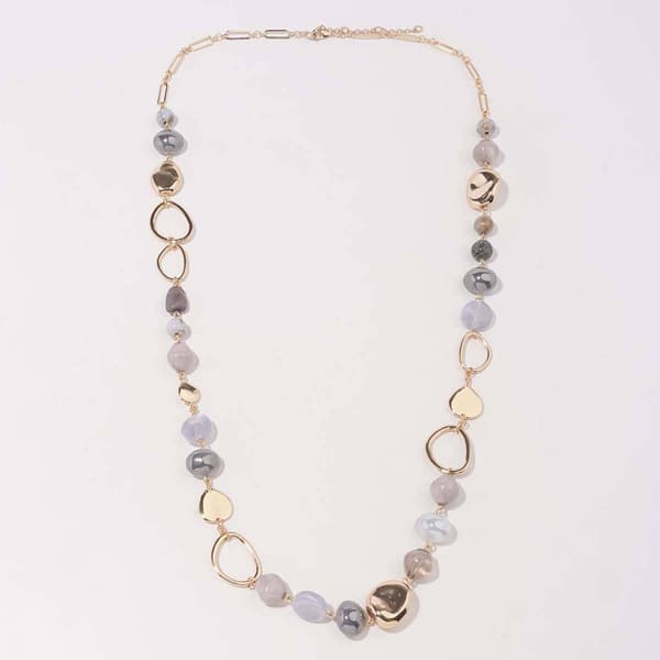 Ashley Cooper(tm) Gold-Tone Abstract Link & Grey Bead Long Necklace - image 