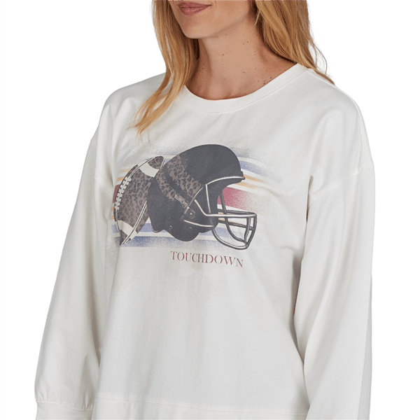 Womens Ruby Rd. Game of Luxe Football Graphic Terry Sweatshirt