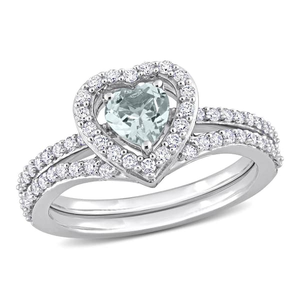 Gemstone Classics&#40;tm&#41; 10kt. White Gold Aquamarine Heart Bridal Set
