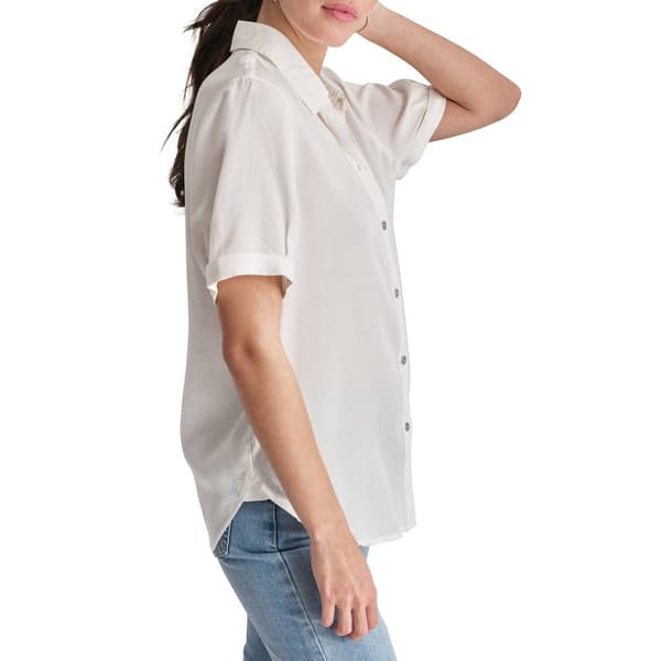 Womens DKNY Jeans Cuff Short Sleeve Solid Casual Button Down