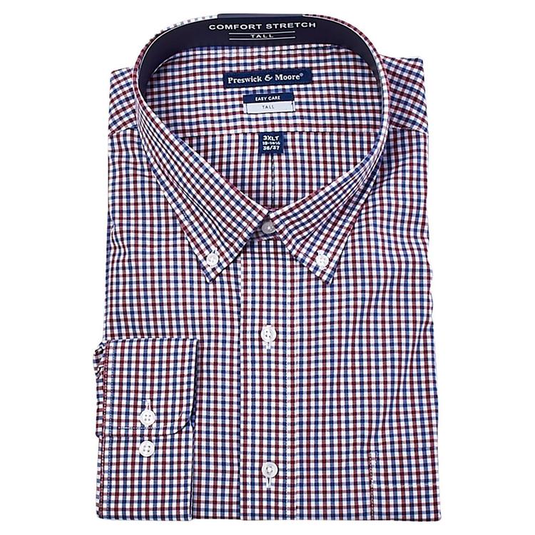 Mens Big & Tall Preswick & Moore Plaid Dress Shirt - Blue/Red