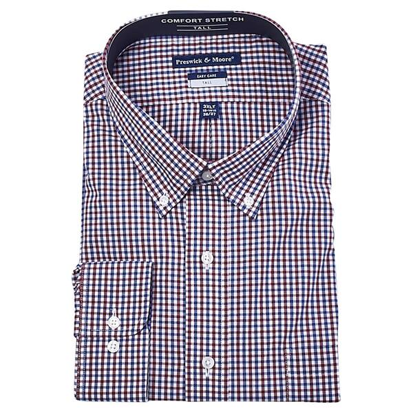 Mens Big & Tall Preswick & Moore Plaid Dress Shirt - Blue/Red - image 