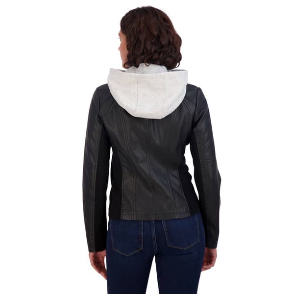 Womens Sebby Faux Leather Scuba w/Fleece Hoodie Jacket