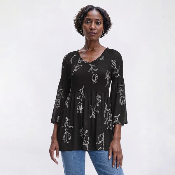 Womens Floral & Ivy 3/4 Sleeve Pleater Floral Blouse - image 