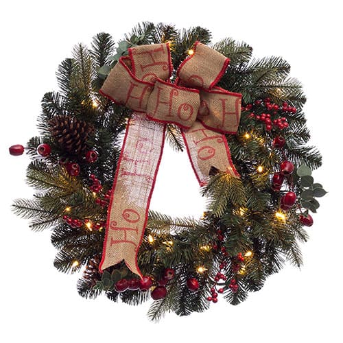 24in. Pre-lit wreath with 35 Clear Light - image 