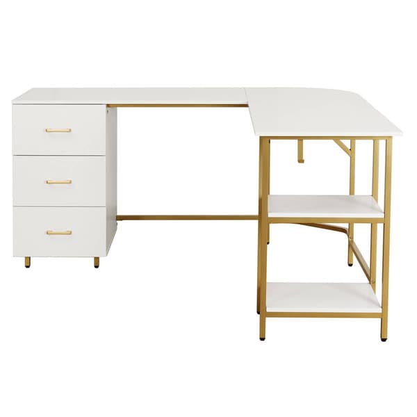 Techni Mobili L-Shape Home Office Two-Tone Desk w/ Storage