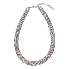 Steve Madden Glistening Silver Pave Rope Mesh Collar Necklace
